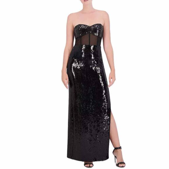 BCBGMAXAZRIA Strapless Sequined Formal Party Gown Size 12 Black - Picture 1 of 12